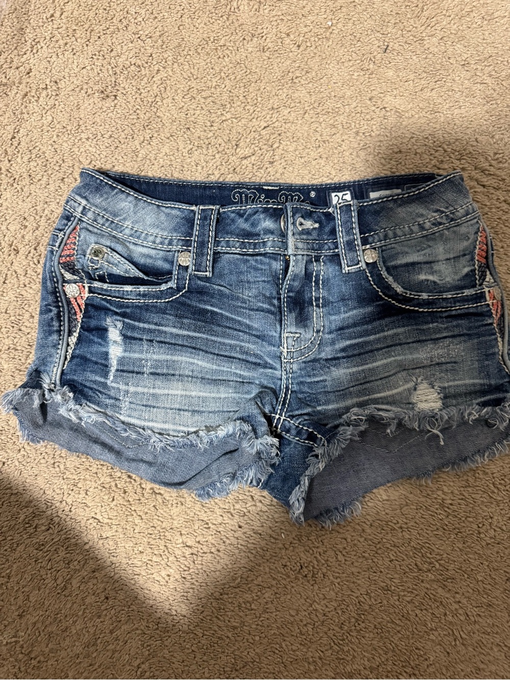 Miss Me Medium Blue Distressed Denim Cutoff Shorts